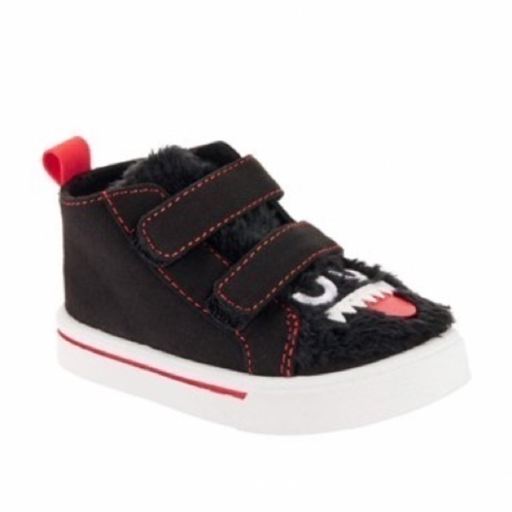 Toddler Boys Monster High Top Sneakers Black Red Hook Loop Straps